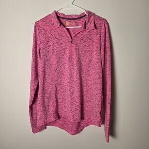 Xersion Pink Black Space Dye Quarter Zip Athletic Pullover Slim Fit Size L
